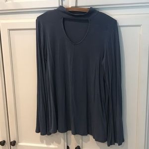 Blue mock neck top